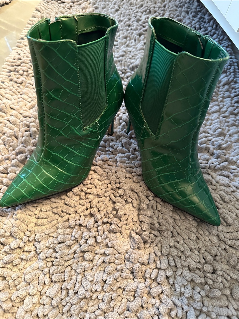 New York & Company Green Croc-Embossed Pointed Ankle Boots
